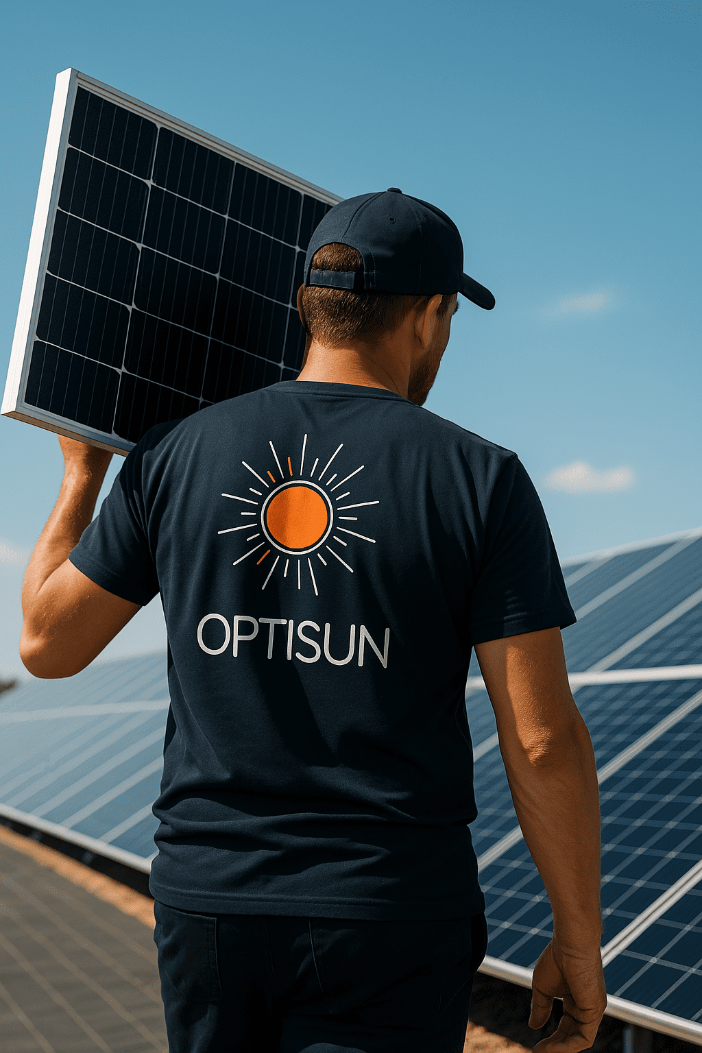 Homme qui pose une installation solaire chez Opti-sun