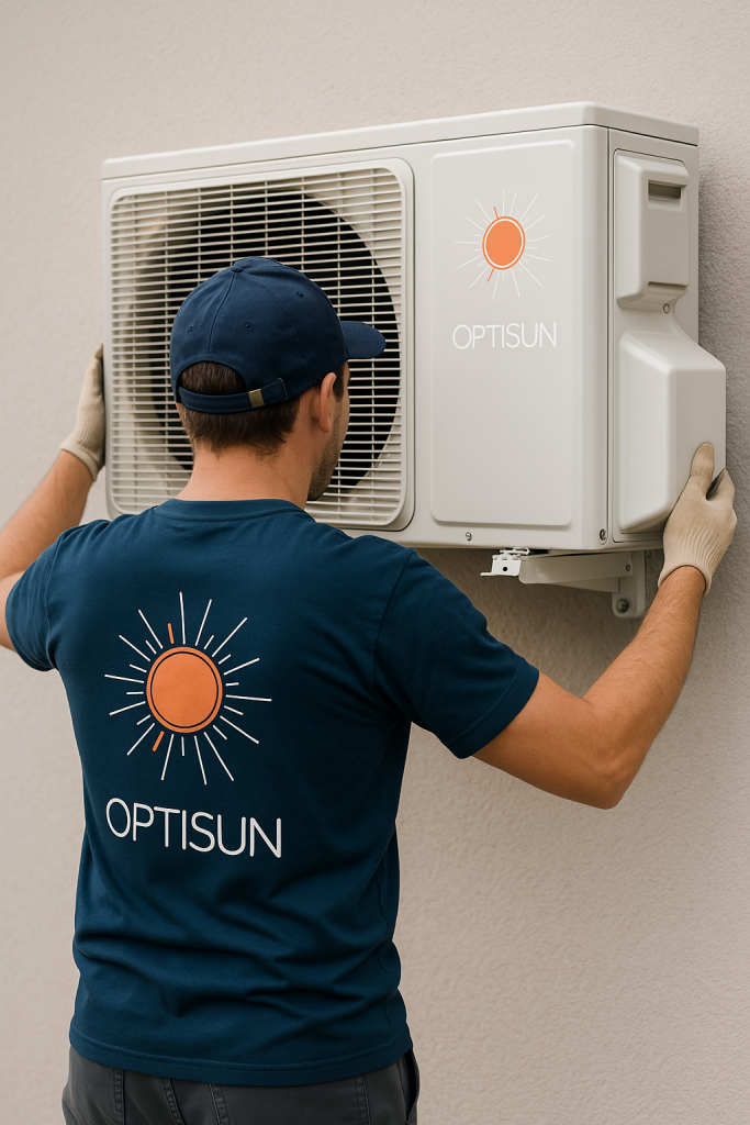 Un technicien posant une climatisation Optisun à Carcassonne