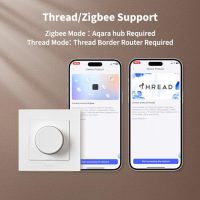 Aqara Interrupteur Variateur H2 UE, Thread/Zigbee, 2-en-1 Neutre, 1 Groupe 1-Voie, 200 W