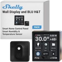 Shelly Wall Display Noir – Kit domotique Wi-Fi, Panneau de contrôle avec relais interrupteur 5A et Capteur de température et d’humidité, Fonction thermostat