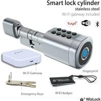 Cylindre de serrure connecté Bluetooth Tuya – Alliage d’aluminium argent aspect inox