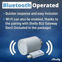 Shelly Blu TRV & Shelly Blu Gateway Gen3 – Tête thermostatique connectée Bluetooth avec Passerelle Wi-FI (USB-A)