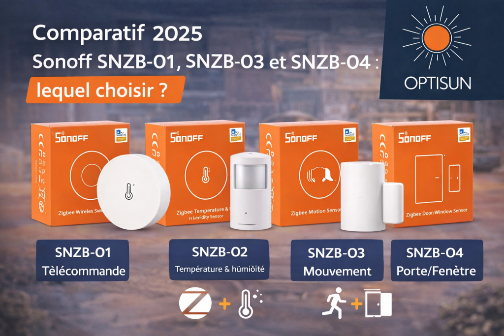 Comparatif 2025 des capteurs Zigbee Sonoff SNZB-01, SNZB-02, SNZB-03 et SNZB-04 pour choisir le bon capteur domotique